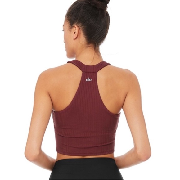 Alo Yoga Unite Wide Rib Bra Tank M Black Cherry - Picture 2 of 9